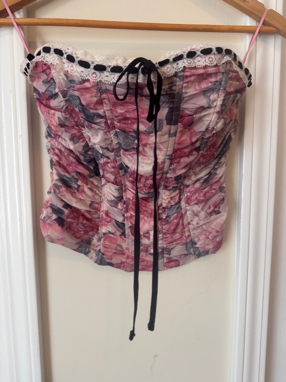 Floral Pink Corset-Style Crop Top